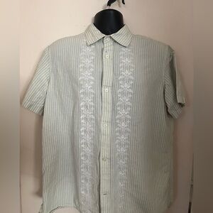 Banana Republic Men's Short Sleeve Striped Shirt - Light Green
